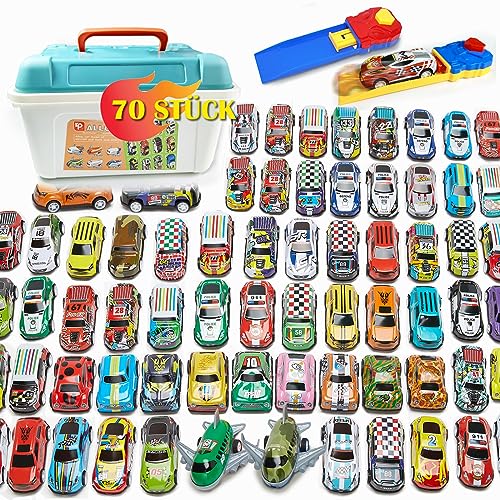 Pwtuuki 70 Stück Zurückziehen Spielzeugautos Kleine Autos Kinderspielzeug ab 3 Jahre Aufziehauto Metall Modellauto Pull Back Autos Geschenk für Kinder Jungen und Mädchen von Pwtuuki