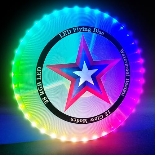 Pwtuuki LED Flying Disc, Leuchtende Fliegender Scheibe für Kinder Erwachsene Garten Camping Sport Spiele, Spielzeug Geschenk für Jungen Mädchen ab 6 Jahre 175G Wasserdicht von Pwtuuki