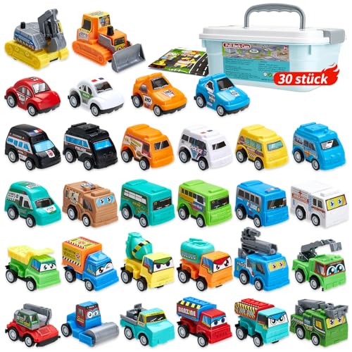 Pwtuuki 30 Stück Zurückziehen Spielzeugautos Kleine Autos Spielzeug ab 1 2 3 Jahre Aufziehauto Spielzeug Auto Plastik Set Pull Back Autos Geschenk für Kinder Jungen und Mädchen von Pwtuuki