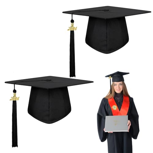 2 Stück Doktorhut 2024 Graduation Cap mit Tassel, Verstellbar Bachelor Abschluss Hut, Universal Abschluss Hat mit Anhänger Quaste Gelten High School Bachelor, Undergraduate, Master und Doktorand von Pynvxo