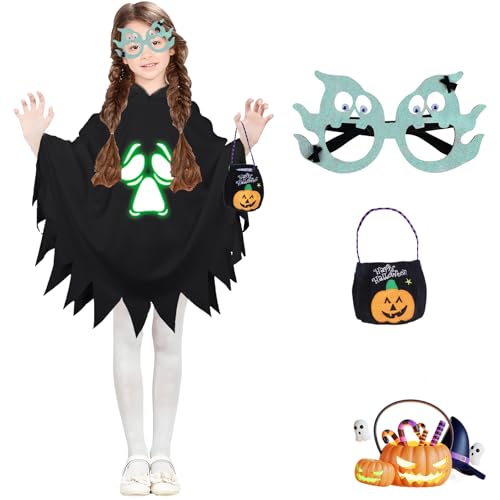 Pynvxo Halloween Kostüm Kinder, Schwarz Halloween Geister kostüme, Halloween Kostüme für Mit Einer Kürbistasche, Halloween Geist Gruselkleid für Kinder, Jungen, Mädchen, Halloween Party Cosplay von Pynvxo