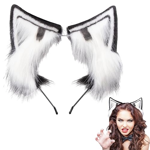 Pynvxo Halloween Handgefertigtes Fuchs Ohren Handgemachte Fuchs Stirnband Fuchs Ohren Kopfbedeckung Halloween Kostüm Zubehör Cosplay Kostüm Party Zubehör Damen und Kinder（Schwarz und Weiß ） von Pynvxo