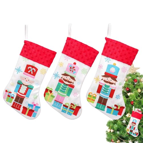 3X Christmas Socks Nutcracker Stockings Decor, Christmas Stockings, Reusable Christmas Treat Stockings, Soft Christmas Tree Decorations for Family Party, Soft Fabric Stockings von Pzuryhg