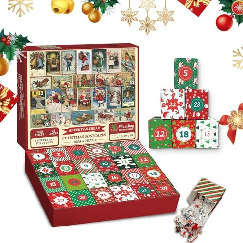 Adventskalender Puzzle, 2024 Winter Countdown Puzzle, Weihnachten Wand Ornament Lustiges Puzzle für Erwachsene 1000 Teile Puzzle Urlaub Puzzle Spiel Festliche Weihnachtsdekoration von Pzuryhg