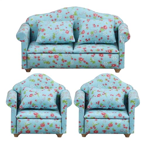 Miniatur Puppenhaus Couch Set, Sofa für Puppenhaus Wohnzimmer, Winziges Puppenhaus Sofa mit Kissen, Miniatur Couch für Puppenhaus, Dekorative Couch für Puppenhaus Puppenhaus Möbel Sofa von Pzuryhg