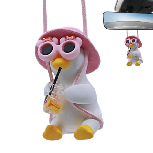 Pzuryhg Auto Ente Ornament, Swing Duck Auto Anhänger, Swinging Duck Auto Hängende Ornament, Coole fliegende Enten mit Sonnenbrille, Niedliche gewebte Kappe Swing Duck Rückspiegel Autozubehör für von Pzuryhg