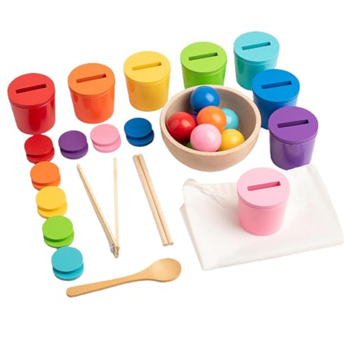 Pzuryhg Colour Learning Toys, Wooden Learning Color Sorting Toys, Educational Toys For 3+ Year Olds, 8-color Color Classification Matching Cup Table Game, Fine Motor Skills Toys,Color Recognition Ball von Pzuryhg