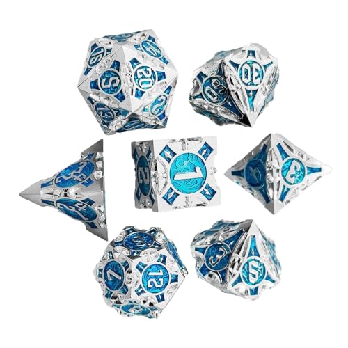 Pzuryhg DND Dice, Dungeons & Dragon Dice, D and D Dice, Polyhedral Dice Set, 7 Pieces Metal DND Dice Set Black Blue DND Dice, Fragments RPG D and D Dice Dungeons & Dragon Role Playing Game von Pzuryhg