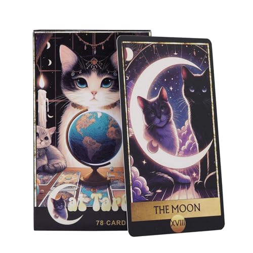 Pzuryhg Katzen-Tarot-Spiele, 78-teiliges Tarot-Deck, englische Version Tarot, Orakel-Deck-Karten, Tarot-Deck, tragbare englische Version Tarot-Spiele für lustige Wicca-Aktivitäten von Pzuryhg