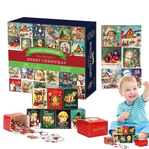 Pzuryhg Weihnachts-Countdown-Kalender, 24-Tage-Weihnachts-Countdown-Kalender 2024, 1008-teilige Überraschungspuzzle-blindboxs, Desktop-Adventskalender Für Heimbüro-Raumdekoration, Adventskalender von Pzuryhg