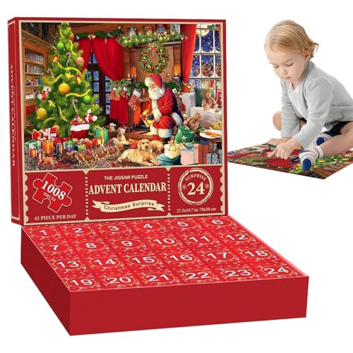 Pzuryhg Weihnachtskalender Puzzle, Weihnachts-Countdown-Kalender 2024 Puzzle, Urlaubspuzzle 1008 Teile Vintage für Mädchen Countdown bis Weihnachten Strumpffüller von Pzuryhg