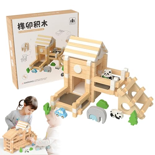 Pzuryhg Wooden Block Set | Solid Wooden Stem Building Toys | Stacking Toys for Kids Ages 3+, Educational Building Blocks to Cultivate Spatial, Perfect for Imaginative Play with 7.87x7.87x1.97 Inches von Pzuryhg