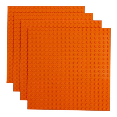 Q-BRICKS 4 STK. Bauplatten | 20x20 Noppenanzahl | 16 * 16 cm | Kompatibel mit Meisten Marken | Hell-Orange 150 von Q-BRICKS