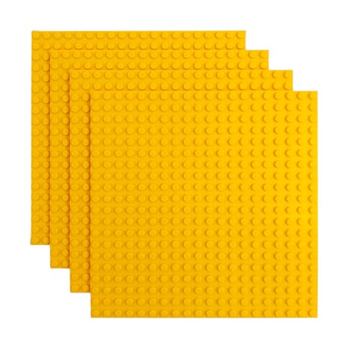 Q-Bricks Classic Bauplatten | 20x20 Noppenanzahl | 16 * 16 cm | Kompatibel mit Meisten Marken | 4 STK. im Set | Farbe: Verkehrsgelb von Q-Bricks