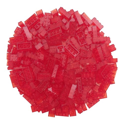 Q-Bricks Bausteine Box | Transparent Mix | 300 Grundbausteine | transparenten Farben | Verpackt in Einer wiederverwendbaren Box | 100% kompatibel | Feuerrot transparent von Q-Bricks