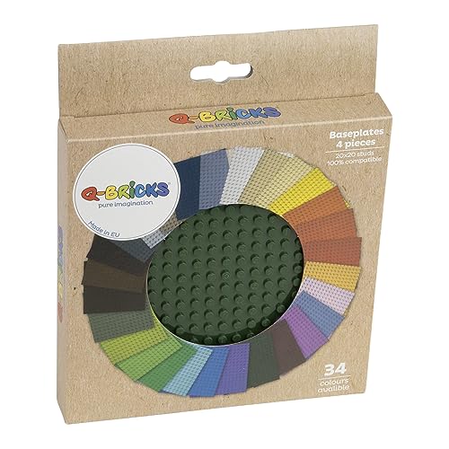 Q-Bricks 4 STK. Bauplatten | 20x20 Noppenanzahl | 16 * 16 cm | Kompatibel mit Meisten Marken | Moosgrün 484 von Q-Bricks