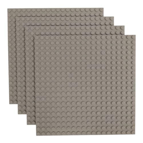 Q-Bricks Classic Bauplatten | 20x20 Noppenanzahl | 16 * 16 cm | Kompatibel mit Meisten Marken | 4 STK. im Set | Farbe:Steingrau von Q-Bricks