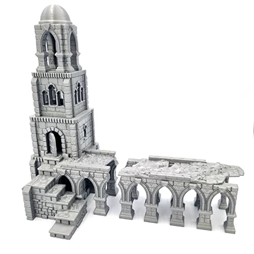 Q P Quality Printing 3D Battle Tower Pillars Building,Ruined Terrain Wall Scenery Tabletop&RPG 28-32mm Miniatures Wargame Requisiten DnD D&D,3D Printed and Paintable,FGR-08,Silberfarben Metallisch von Q P Quality Printing 3D