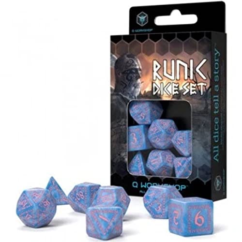 Q WORKSHOP Runic Glacier & Pink RPG Ornamented Dice Set 7 Polyhedral Pieces von Q Workshop