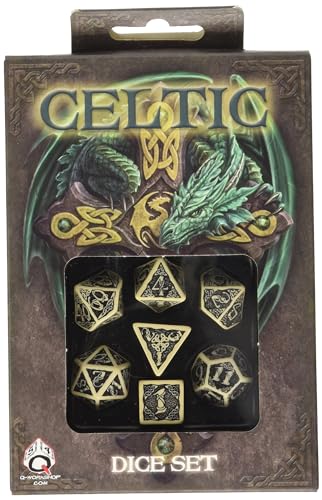 Q-Workshop CER18 - Celtic 3D Dice Beige/Black (7) von Q Workshop