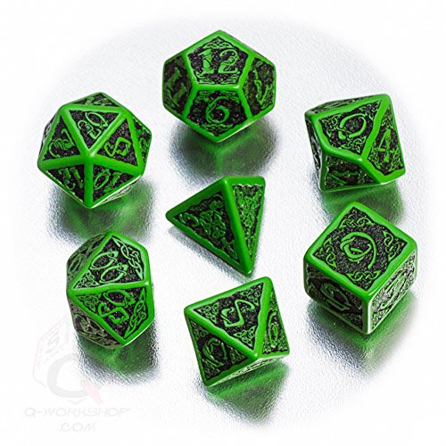 Q-Workshop Polyhedral 7-Die Set: Celtic 3D GREEN & Black Dice Set! von Q Workshop