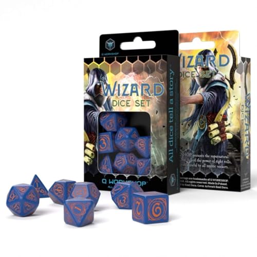 Q-Workshop WIZ90 - Wizard Dark-blue & orange Dice Set (7) von Q Workshop