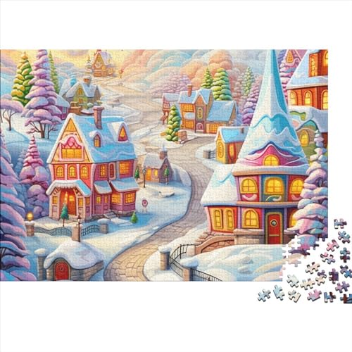 Romantische Stadt Puzzle 1000 Teile Puzzle-Herausforderung Geduldsspiel Logikspiel Kinder Puzzle Romantische Winterstadt Herausfordernde Unterhaltung Grips-Spiel 1000pcs (75x50cm) von QAHSWIALN