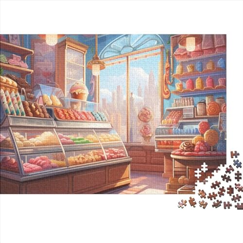 Süßwarenladen Puzzle 1000 Teile Puzzle-Herausforderung Geduldsspiel Gemütlicher Dessert Shop Herausfordernde Geistige Herausforderung Herausfordernde Unterhaltung Grips-Spiel 1000pcs (75x50cm) von QAHSWIALN