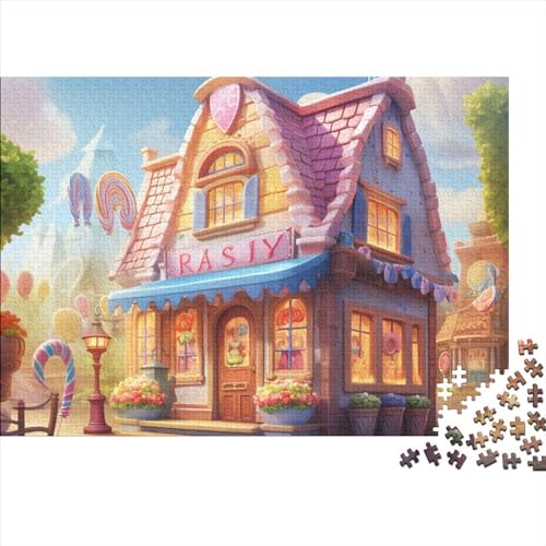 Süßwarenladen Puzzle 500 Teile Legespiel Schwierigkeitsgrad Logikspiel Gemütlicher Dessert Shop Kinder Puzzle Herausfordernde Unterhaltung Grips-Spiel 500pcs (52x38cm) von QAHSWIALN