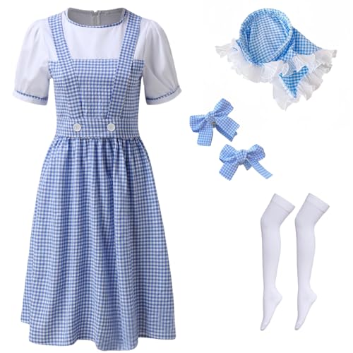 QAQ-COSPLAY Blaues Gingham-Kostüm für Damen, Storybook-Charakter-Kleid-Set für Halloween, Cosplay, Mottopartys, Blaues Kleid, L von QAQ-COSPLAY