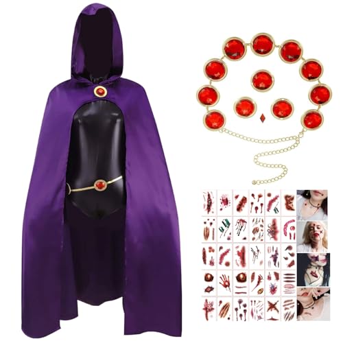 QAQ-COSPLAY Raven Kostüm Damen Superhelden Full Set Halloween Robe mit schwarzem Overall Cosplay für Erwachsene Mädchen, Rabenkostüm, Medium, 2042 von QAQ-COSPLAY