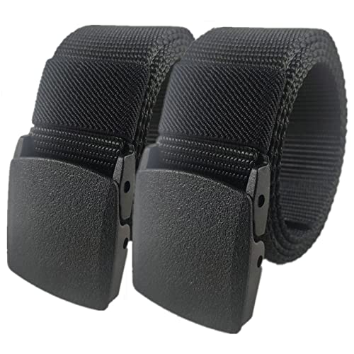 QCKNKMGG Mann überquert schnell die Sicherheit am Flughafen Nylon Belt for Men Women Military Tactical Heavy Duty Belt Quick Release Metal Free Canvas Belt,120 x 3.8 cm x 2 Pack(Black) von QCKNKMGG