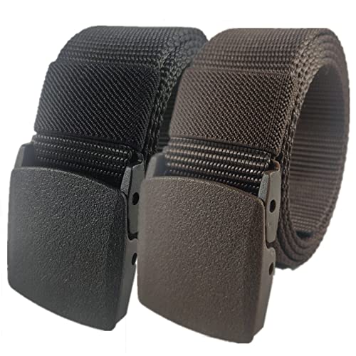 QCKNKMGG Mann überquert schnell die Sicherheit am Flughafen Nylon Belt for Men Women Military Tactical Heavy Duty Belt Quick Release Metal Free Canvas Belt,120 x 3.8 cm x 2 Pack(Black and Coffee) von QCKNKMGG