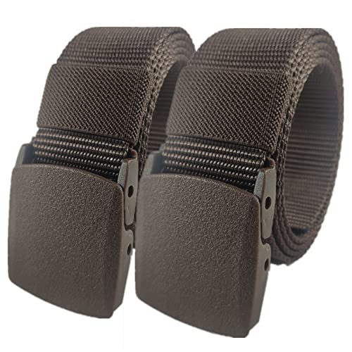 QCKNKMGG Mann überquert schnell die Sicherheit am Flughafen Nylon Belt for Men Women Military Tactical Heavy Duty Belt Quick Release Metal Free Canvas Belt,120 x 3.8 cm x 2 Pack(Coffee) von QCKNKMGG