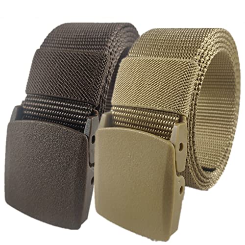 QCKNKMGG Mann überquert schnell die Sicherheit am Flughafen Nylon Belt for Men Women Military Tactical Heavy Duty Belt Quick Release Metal Free Canvas Belt,120 x 3.8 cm x 2 Pack(Coffee and Khaki) von QCKNKMGG