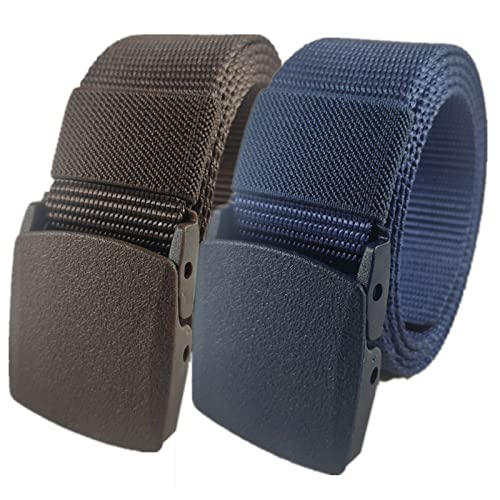 QCKNKMGG Mann überquert schnell die Sicherheit am Flughafen Nylon Belt for Men Women Military Tactical Heavy Duty Belt Quick Release Metal Free Canvas Belt,120 x 3.8 cm x 2 Pack(Coffee and Navy) von QCKNKMGG