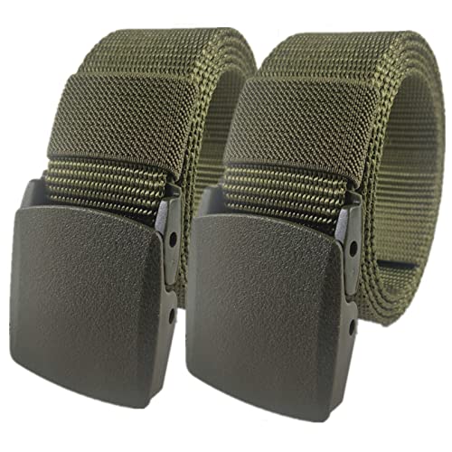 Mann überquert schnell die Sicherheit am Flughafen Nylon Belt for Men Women Military Tactical Heavy Duty Belt Quick Release Metal Free Canvas Belt,120 x 3.8 cm x 2 Pack(Green) von QCKNKMGG