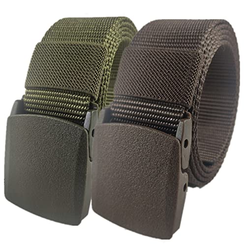 Mann überquert schnell die Sicherheit am Flughafen Nylon Belt for Men Women Military Tactical Heavy Duty Belt Quick Release Metal Free Canvas Belt,120 x 3.8 cm x 2 Pack(Green and Coffee) von QCKNKMGG