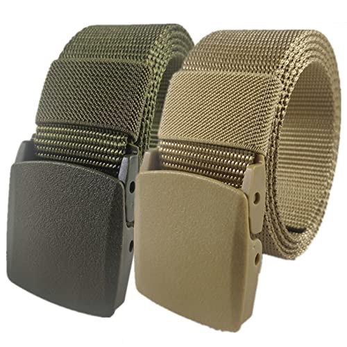 QCKNKMGG Mann überquert schnell die Sicherheit am Flughafen Nylon Belt for Men Women Military Tactical Heavy Duty Belt Quick Release Metal Free Canvas Belt,120 x 3.8 cm x 2 Pack(Green and Khaki) von QCKNKMGG