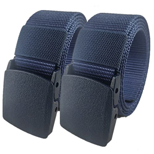 Mann überquert schnell die Sicherheit am Flughafen Nylon Belt for Men Women Military Tactical Heavy Duty Belt Quick Release Metal Free Canvas Belt,120 x 3.8 cm x 2 Pack(Navy) von QCKNKMGG