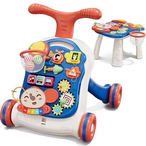 QDRAGON 3 in 1 Lauflernwagen, Baby Lauflernhilfe Mit Regulierbarer Geschwindigkeit, Baby Spiel Gehhilfe Mit Abnehmbarem Spielboard, Baby Walker Für Kinder Von 12-36 Monaten, Blau von QDRAGON