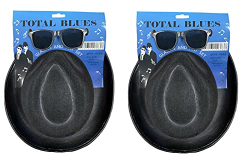 QDS 6 x Blues Brothers Hut & Brille Set Sonnenbrille Total Blues Fancy Dress 1980er Jahre Kostüm von QDS