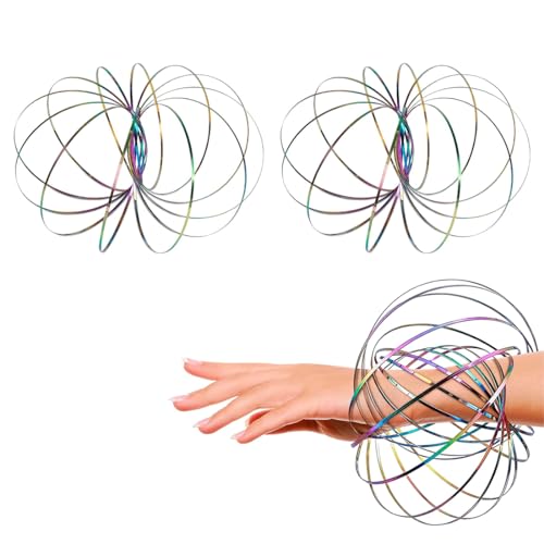 QEDBOJE 2 Stück 3D Durchflussringe Spielzeug Armband Edelstahl Magische Spirale Multisensorisch Pädagogisch und Interaktiv Spielzeug für Erwachsene Teens von QEDBOJE