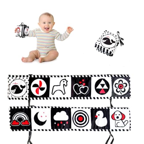 QEDBOJE Black & White Stoff-Buch,Bilderbuch aus Stoff Zahlenlernspielzeug für Kleinkinder,Wahrnehmungs-Lernspielzeug,Geschenke für Babys von QEDBOJE