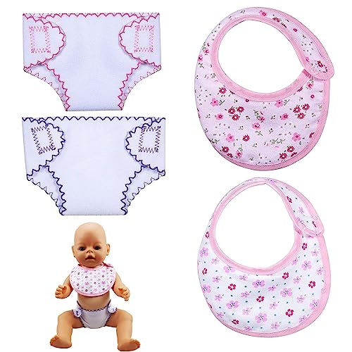 Babypuppe Windeln Lätzchen-Set,Puppenkleidung, 4 Stück Babypuppen-Fütterungsset,Puppenwindeln Stoff, Puppe Lätzchen Tuch Windel Anzug, Puppenzubehör, Puppen, waschbar, wiederverwendbar von QEEROYO