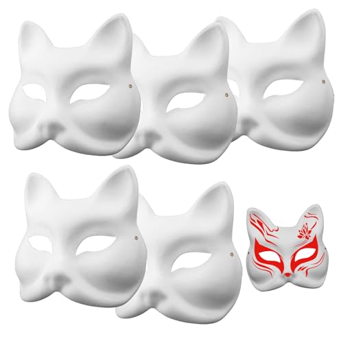 QEEYON 5 Stück DIY Katzenmaske, Fuchsmaske Masken zum Bemalen,Handgemalte Cat Mask,Halloween Rollenspiele,Karneval Maske Maskenball,Party Maske Unbemalt Katzen Maske,Leere Masken (Fuchsmaske) von QEEYON