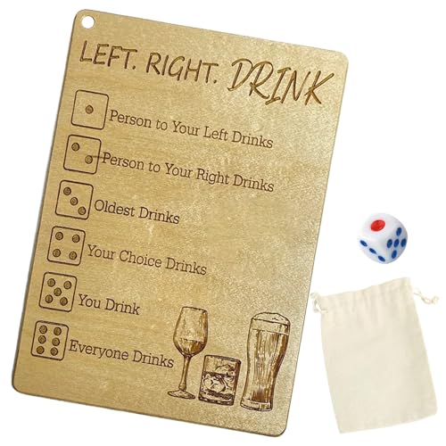 Left Right Drink Drinking Game, Fun Dice Plates with Dice and Bag, Party Drinking Bar Dice Game, Funny Social and Interactive Board Game for Adults, Christmas Birthday Parties Accessories (1PC) von QEOTOH