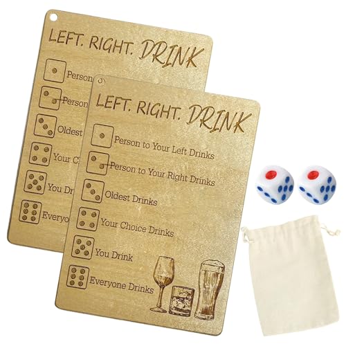 Left Right Drink Drinking Game, Fun Dice Plates with Dice and Bag, Party Drinking Bar Dice Game, Funny Social and Interactive Board Game for Adults, Christmas Birthday Parties Accessories (2PCS) von QEOTOH