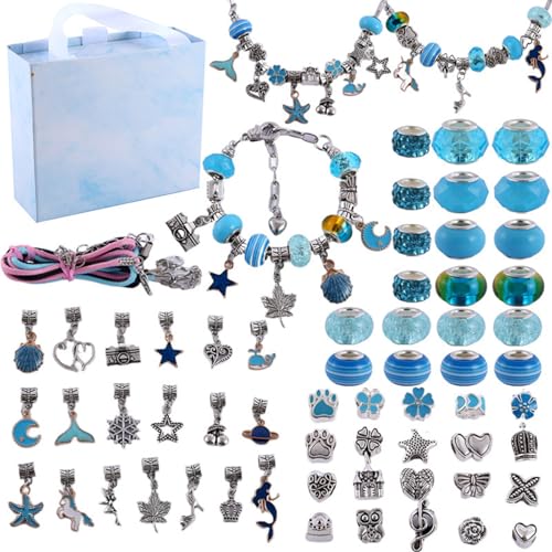 QEOTOH Girls Charm Bracelet Making Kit, DIY Jewelry Making Kit for Girls Teens, Fun and Easy to Make, DIY Craft Toys for Birthday Xmas Gift (Blue) von QEOTOH