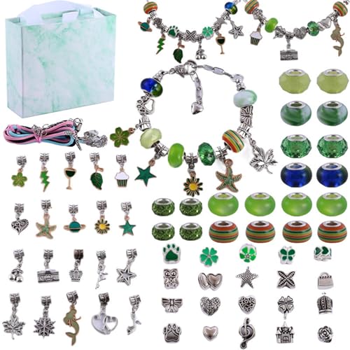 QEOTOH Girls Charm Bracelet Making Kit, DIY Jewelry Making Kit for Girls Teens, Fun and Easy to Make, DIY Craft Toys for Birthday Xmas Gift (Green) von QEOTOH